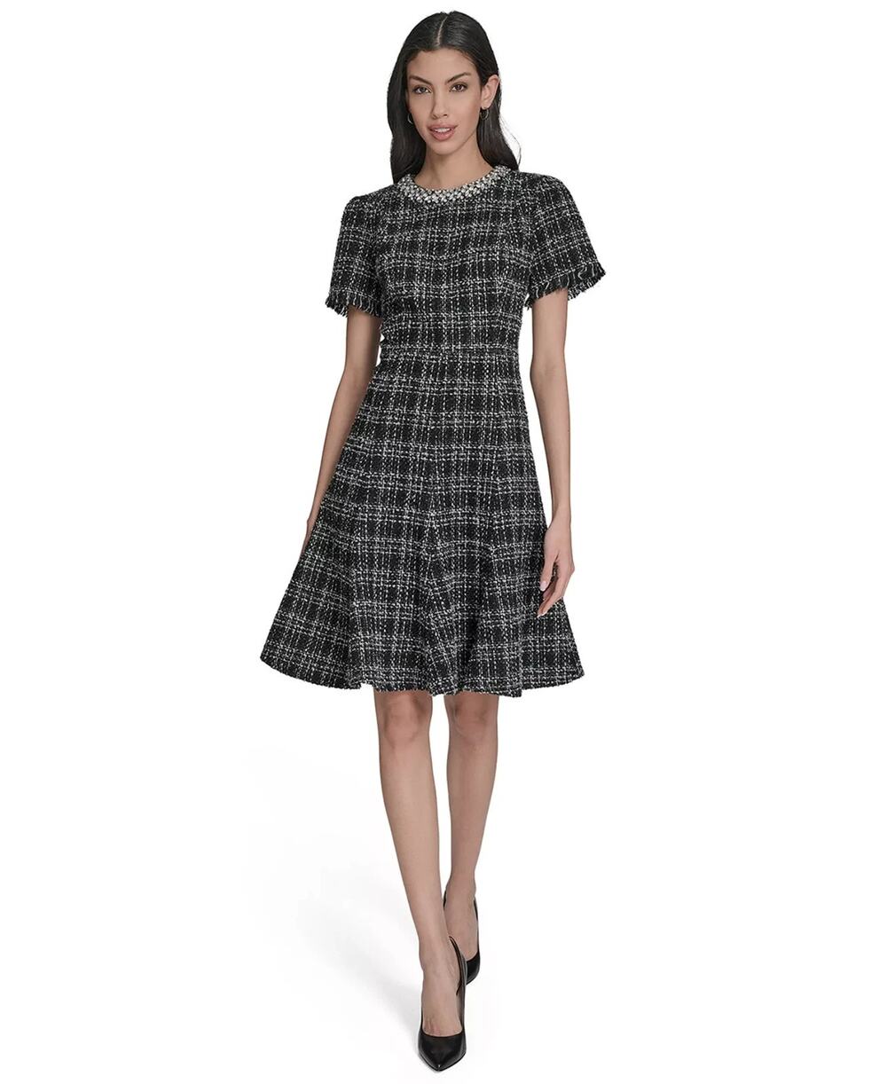 Eliza J Women's Crewneck Tweed Dress Black Size 8 4036